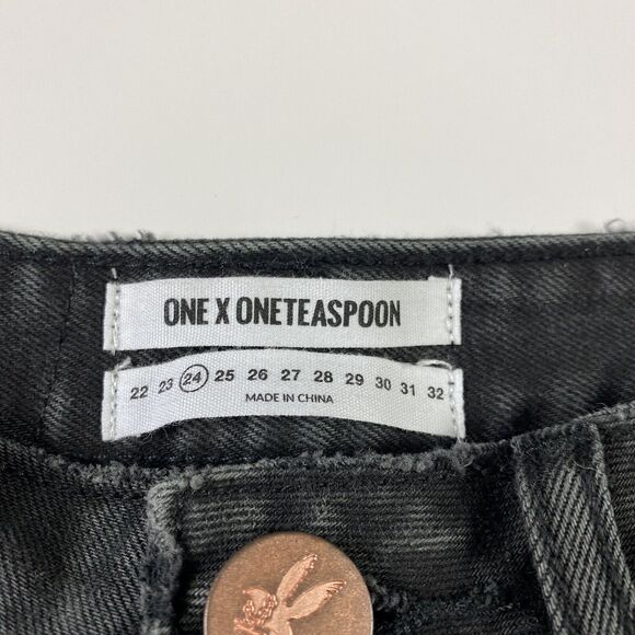 One x ONE TEASPOON 2020 Denim Mini Skirt Coal Button Fly Size 24 - Picture 4 of 10